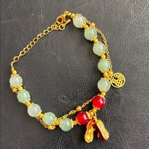 Gold and Jadeite Beaded Bracelet with Charms